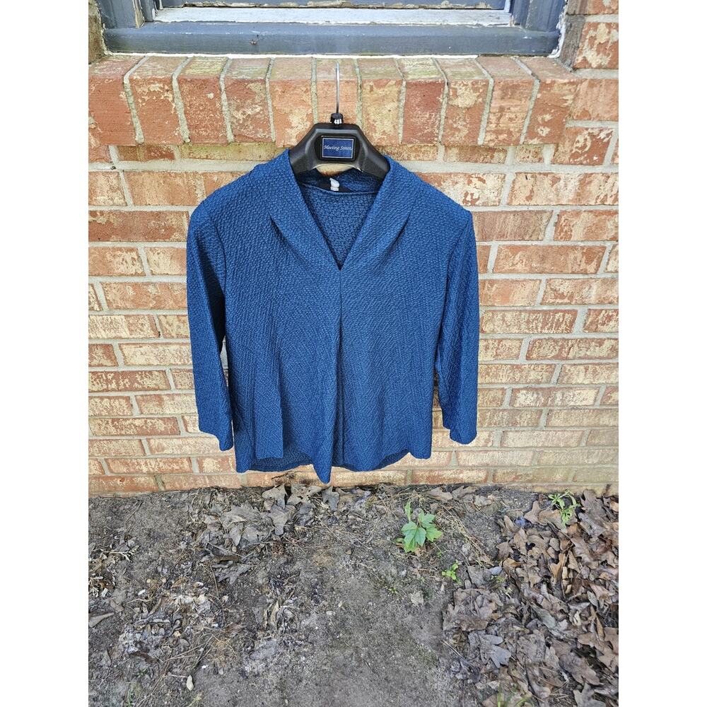 NWT Cable & Gauge Textured Knit Top Large Split Wing Collar 3/4 Sleeve Blouse - Picture 2 of 8